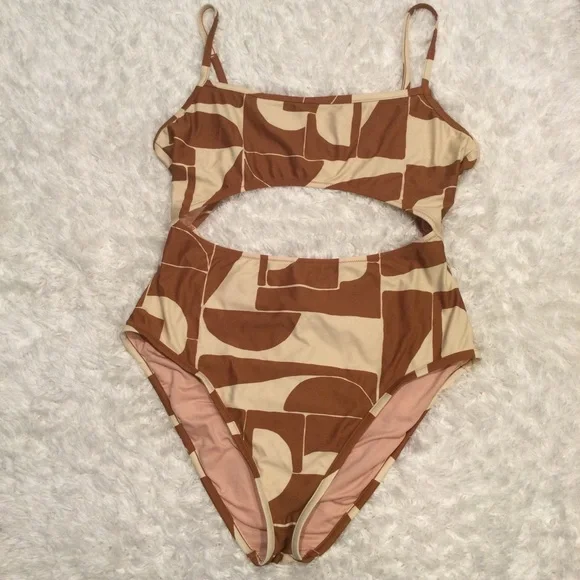 Madewell Brown and Cream One Piece Swimsuit - Picture 2 of 7